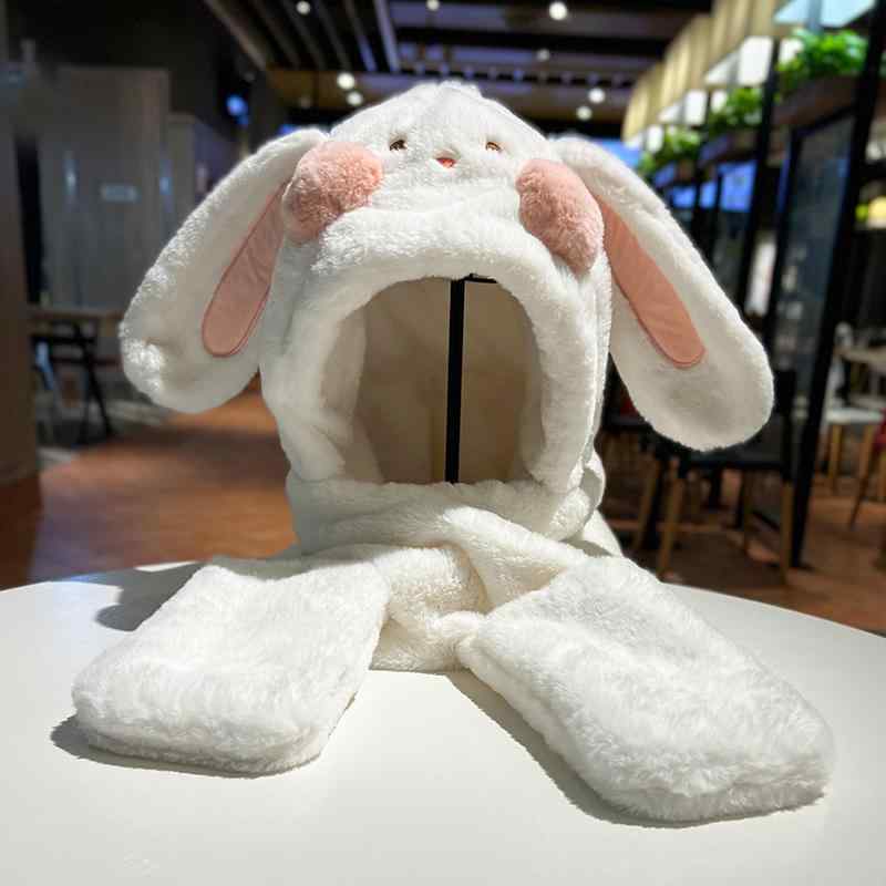 帽子 白 かわいい ウサギ ぬいぐるみ 帽子 秋冬 スカーフ 手袋 帽子 厚手 暖かい スカーフ 甘くてかわいい 包頭帽子 ターバン帽子 つば広
