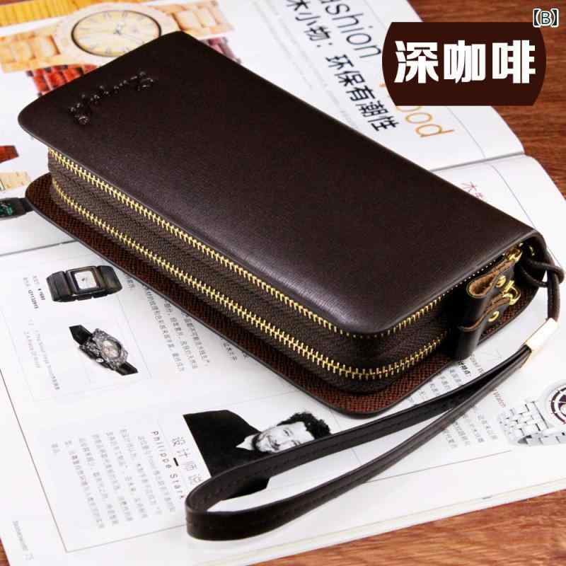 長財布 メンズ ラウンドファスナー ダブルファスナー 韓国 大容量 革 レザー ビジネス 携帯電話 収納 ブラック ブラウン