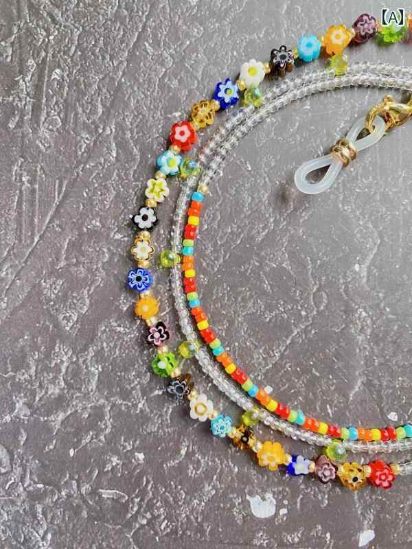 アクセサリー メガネ チェーン ヘッドフォンホルター ネックレス ガラス ビーズ エスニック おしゃれ ..