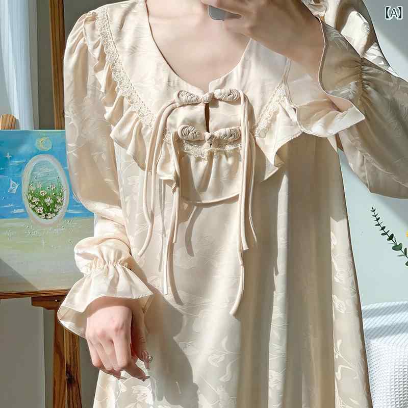 パジャマ ネグリジェ レディース ラグジュアリー 冷感 長袖 ロング スカート 寝間着 初秋 上級 象徴 ゆったり ホーム サービス 秋