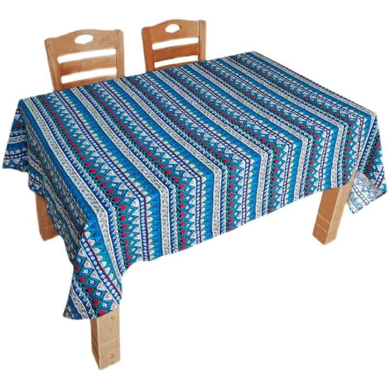 テーブルクロス レトロ 汚れ防止 机カバー 布 雑貨 キッチン ダイニング リビング おしゃれ 多用途 ボヘミアン エスニック コットン リネン ストライプ ひし形 青 赤