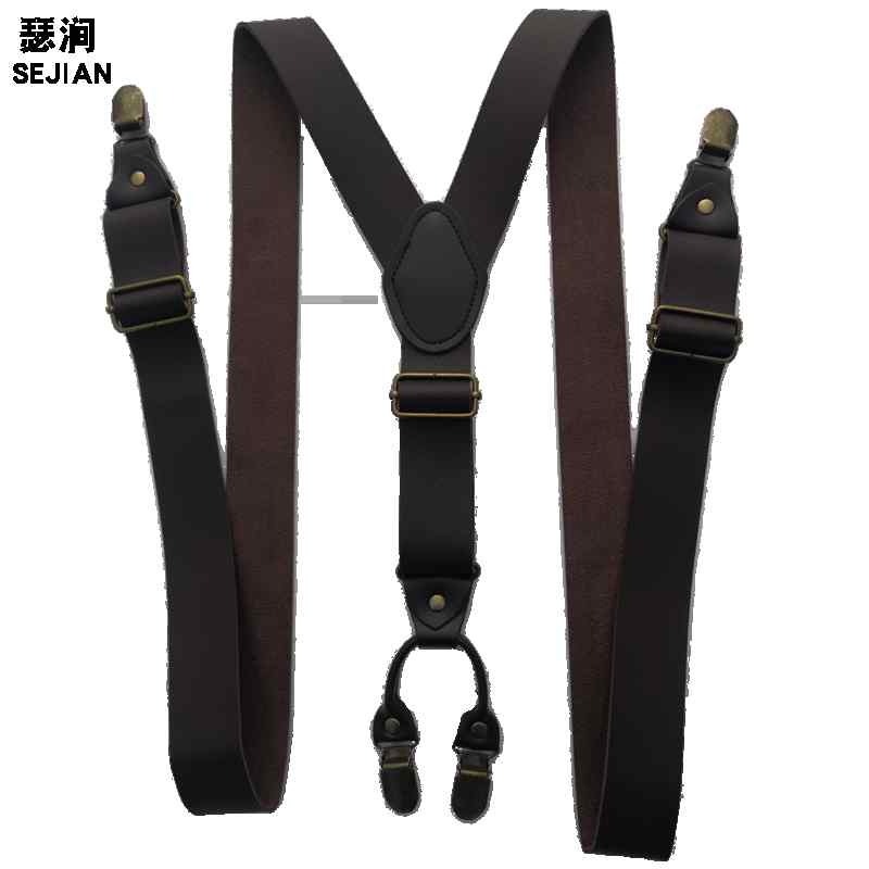 サスペンダー 吊りバンド ストラップ 英国 レトロ レディース オーバーオール パンツ アクセサリー PU メンズ クリップ ズボン 韓国 ユニセックス