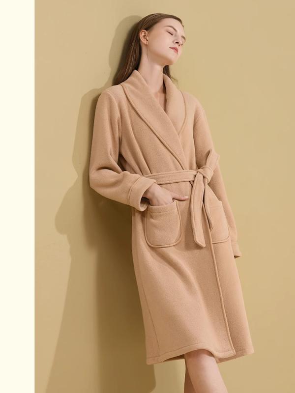 バスローブ レディース フリース 秋冬 厚手 セクシー 膝丈 ポケット付き カーキ 白 赤 暖かい フランネル 軽い 大きいサイズ
