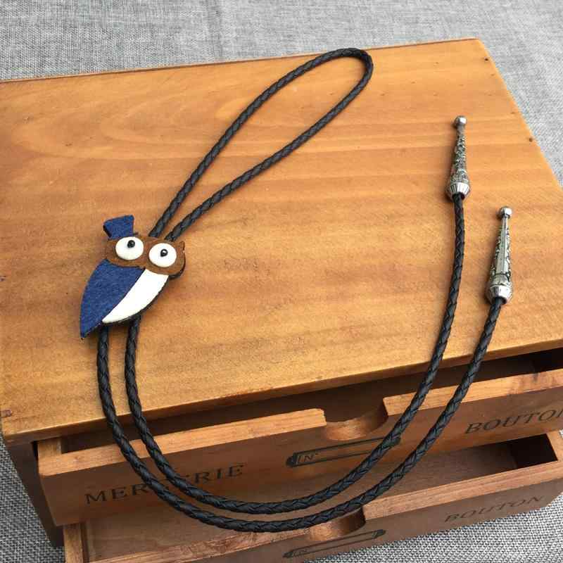 ループタイ メンズ ポロタイ おしゃれ 紐 ロープ アクセサリー カジュアル レザー シャツ ブルー フクロウ