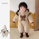 ベビー キッズ カバーオール ジャンプスーツ かわいい 冬 韓国スタイル ドットワンピース 綿 パッド入り 女の子 赤ちゃん コート ベルベット 厚手 キルティ...