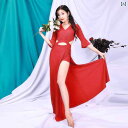 ベリーダンス 衣装 ドレス ワンピース 練習着 レディース 社交ダンス ラテン 秋冬 パフォーマンス レッド グリーン ブルー