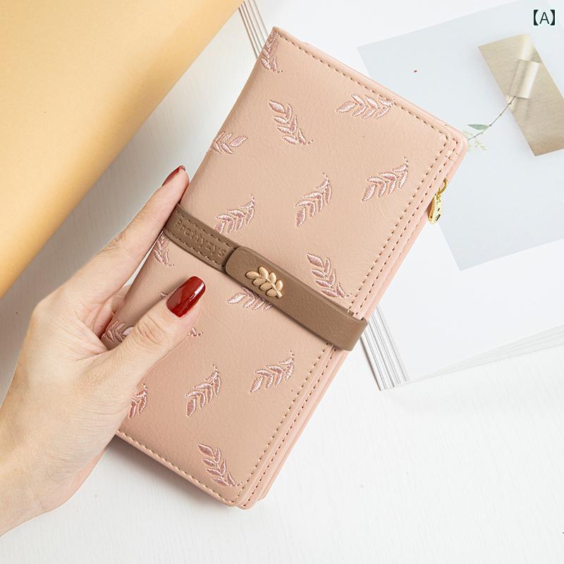 刺繍 長財布 レディース かかし ロング 折りたたみ カード クラッチバッグ ピンク グリーン ブラック