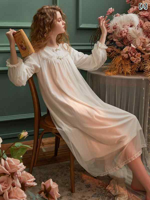 楽天way-ugoネグリジェ パジャマ レディース 長袖 レース シフォン ワンピース ドレス 上品 シンプル フレンチ ルーム ナイト ホームウェア