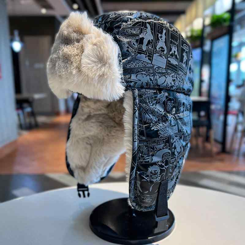 フライトキャップ パイロット帽 帽子 メンズ 冬 厚手 暖かい 雷峰帽子 アニメ 落書き 裏起毛 耳保護 帽..