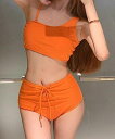 水着 ビキニ レディース セパレート 夏 セクシー ワンショルダー風 ハイウエスト 体型カバー 胸パッド バストアップ ビーチ プール リゾート おしゃれ オレンジ