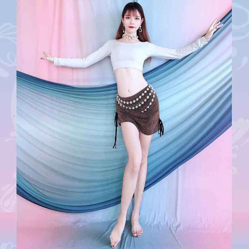 ベリーダンス 衣装 夏 スリム モーダル スーツ オリエンタル 初心者 グループ 制服 練習 パフォーマンス コットン ウエストチェーン 女性用 ブラック グレー スカート トップス 魅力的