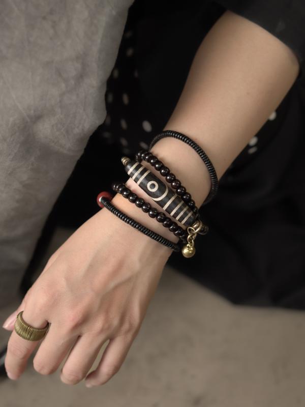 ブレスレット メンズ レディース アクセサリー ココナッツ ビーズ 真鍮 黒檀 多重巻き 2WAY ネックレス レトロ エスニック カジュアル おしゃれ プレゼント