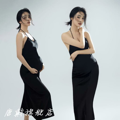 マタニティ フォト おしゃれ ファッション シンプル ブラック 写真 女性 スタジオ ハイエンド 黒 ホルターネック セクシー ドレス パーソナル アート フリーサイズ マタニティ フォト おしゃれ ファッション シンプル ブラック 写真 女性 スタジオ ハイエンド 黒 ホルターネック セクシー ドレス パーソナル アート フリーサイズ
