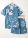 サウナ服 パジャマ ルームウェア メンズ レディース コットン 入浴 マッサージ 大きいサイズ 花柄 ブルー ベージュ レッド