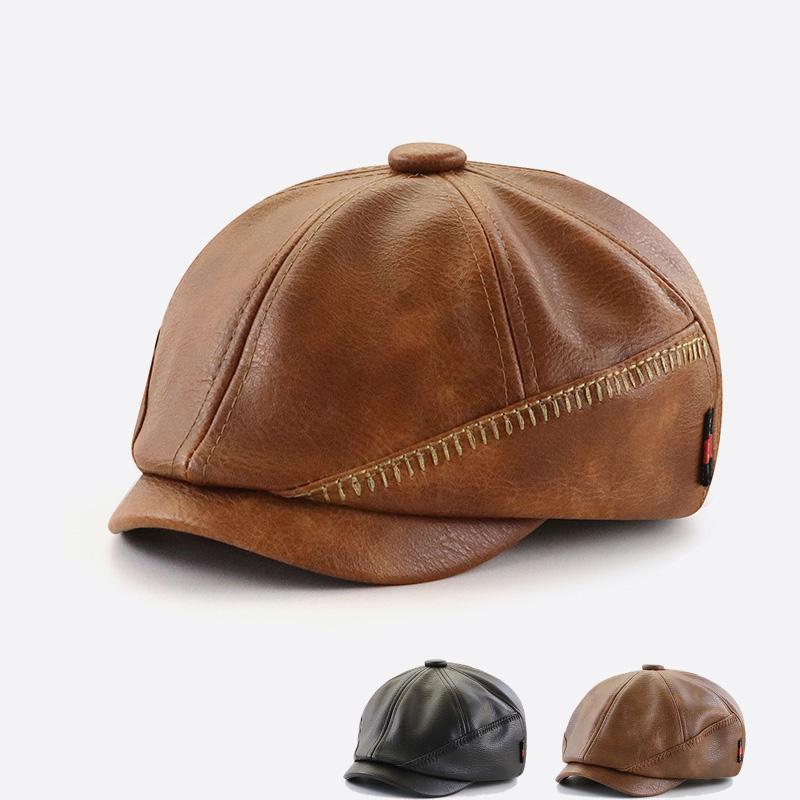キャスケット ハンチング 帽子 メンズ 秋冬 レザー 暖かい レトロ ベレー帽 ハット ブラック ブラウン