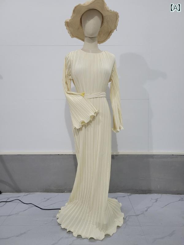 レディース 女性 ファッション アラビアン ドバイ マレー ロング ドレス エスニック ラウンドネック ハイウエスト プルオーバー フェアリー スカート