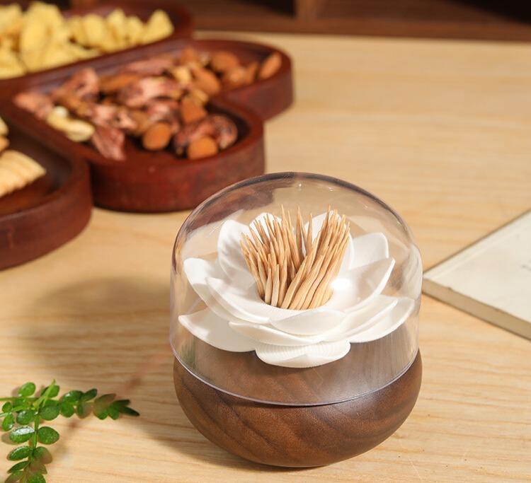 爪楊枝入れ おしゃれ つまようじ 白 ピンク 緑 花 無垢 木製 綿棒 収納 ケース ホルダー 卓上 キッチン..