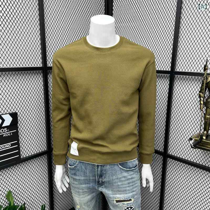 ツーピース スウェットシャツ 男性用 春秋 シンプル カジュアル メンズ 冬服 長袖 無地 ロンT ロングTシャツ(4)