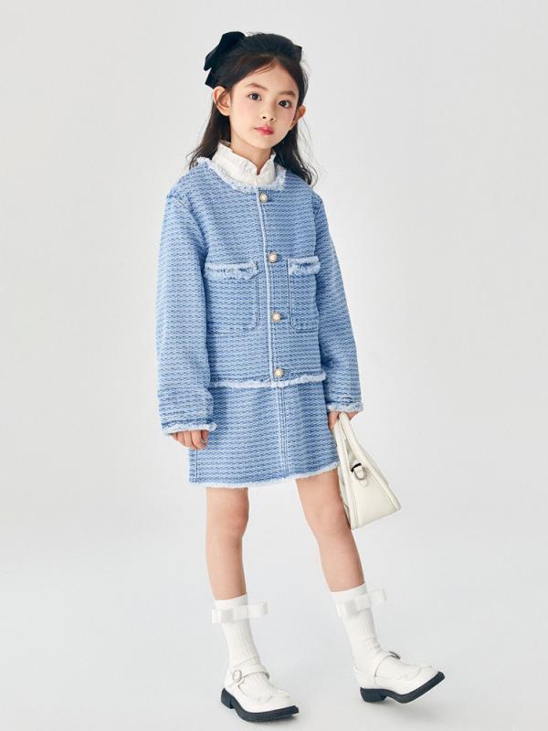 子供服 スーツ ジャケット スカート セット 女の子 エレガント 春秋 ツーピース ガールズ キッズ おしゃれ ファッション 長袖 デニム ブルー