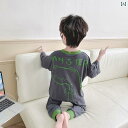 パジャマ キッズ 子供 男の子 ルームウェア 部屋着 かっこいい かわいい 春秋 薄手 長袖 パンツ 恐竜 韓国 グリーン グレー