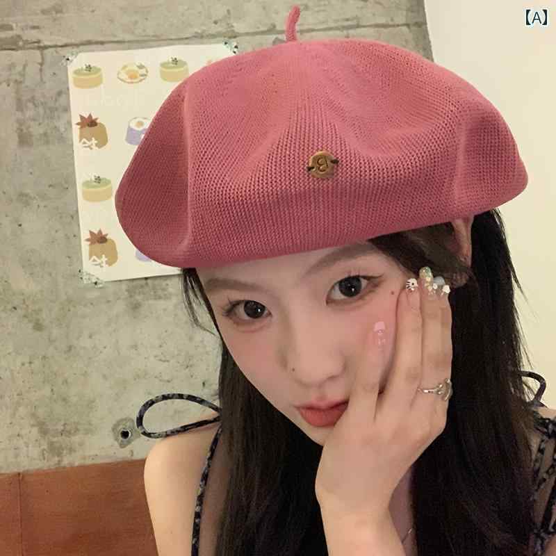 ピンク ベレー 帽 レディース 夏 韓国 薄型 通気性 画家 帽子 レジャー シンプル かわいい おしゃれ