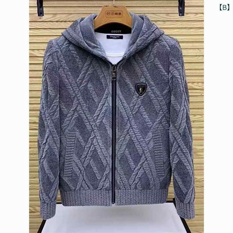 ジャンバー ジャケット ショートジャケット フード付き ニット 厚手 秋冬 暖かい カジュアル クール シンプル ドライブ お出掛け メンズ ファッション