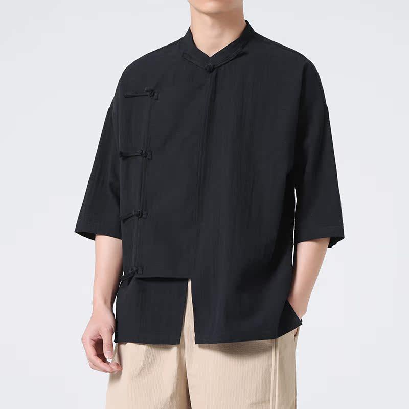 楽天way-ugo夏 カジュアル 中国 レトロ トップス ボタン 無地 半袖 チャイナ風 通気性 モダン 漢服 薄手 シャツ 日常使い リラックスタイム おうち時間