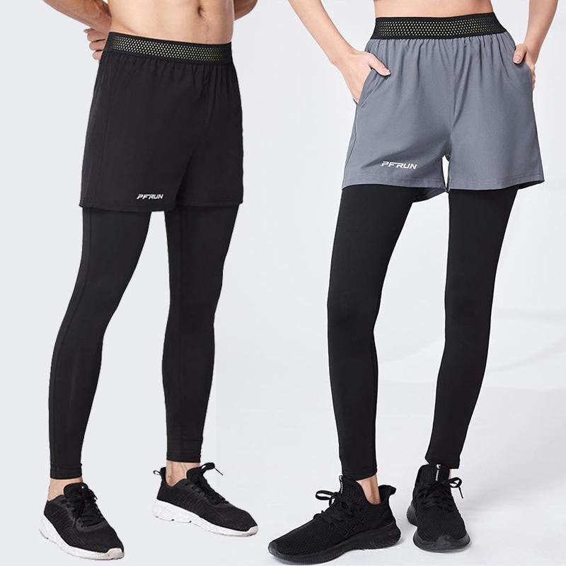 スポーツウェア バドミントン ウェア レディース 速乾 プロ マラソン バスケットボール スポーツ コンプレッション パンツ メンズ ランニング フィットネス フェイク ツーピース 春秋
