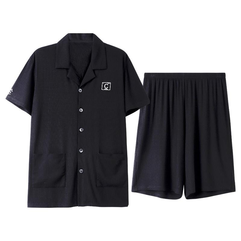 パジャマ ルームウェア セット ナイトウェア モーダル メンズ 夏 半袖 ショート パンツ カーディガン ホーム 服 夏 薄手 大きいサイズ(4)