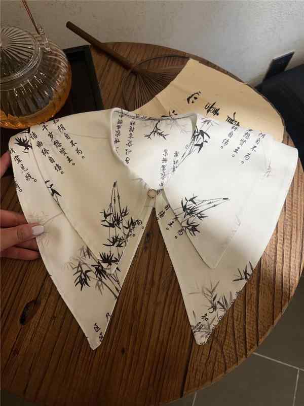 付け襟 レディース 春夏 レトロ 二層 レイヤード 重ね着風 フェイクカラー 小物 アクセサリー 大きめ 柄プリント 和風 おしゃれ 花 青 緑