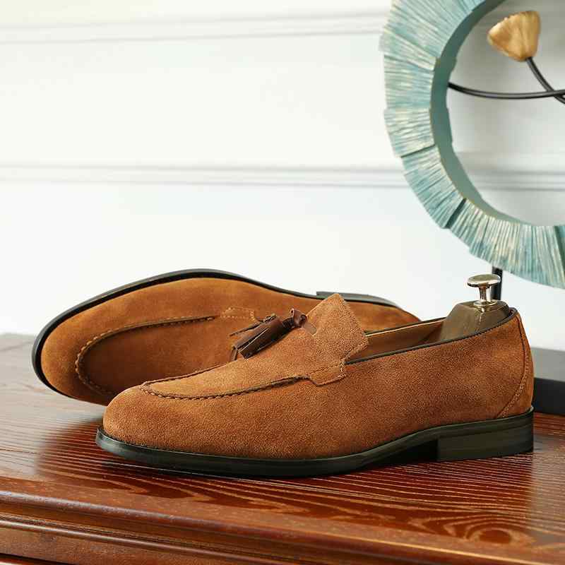 ローファー メンズ 紳士靴 シューズ フリンジ タッセル おしゃれ レトロ ビジネス カジュアル 英国 春 スリッポン ブラウン