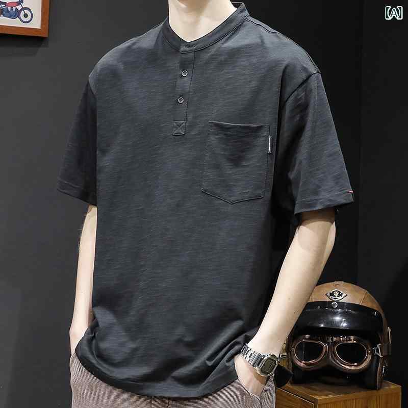 ポロシャツ メンズ ゆったり カジュアル トップス ストリート 竹 半袖 T シャツ 夏 大きいサイズ ファッション ヘビーウェイト T シャツ