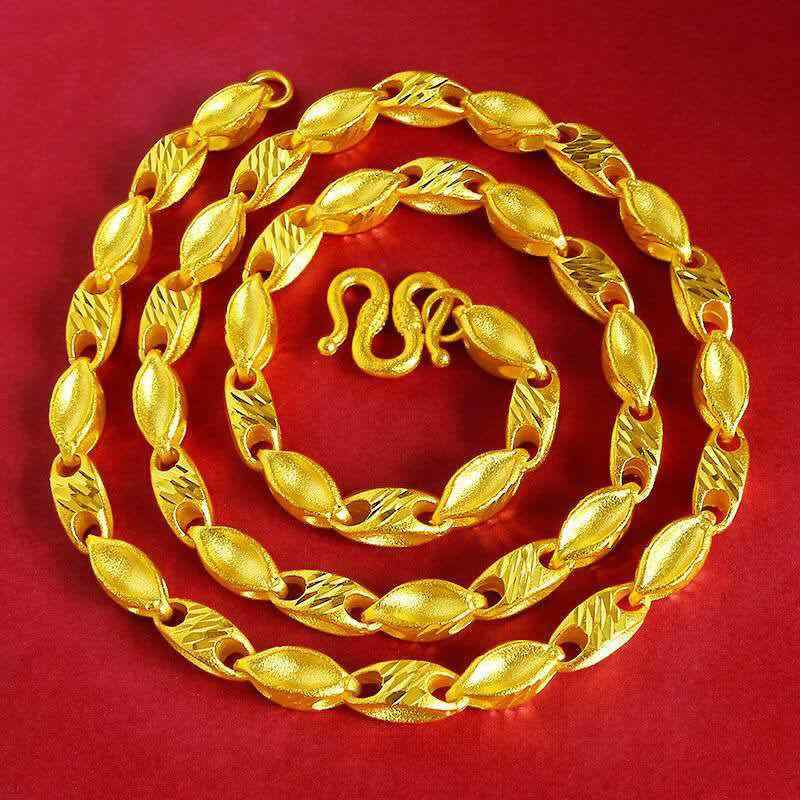 ネックレス アクセサリー タイ 古風 金 小麦の穂 男性用 個性 ベトナム 砂金 ドラゴン パターン ラウンド ビーズ 60cm 色褪せにくい