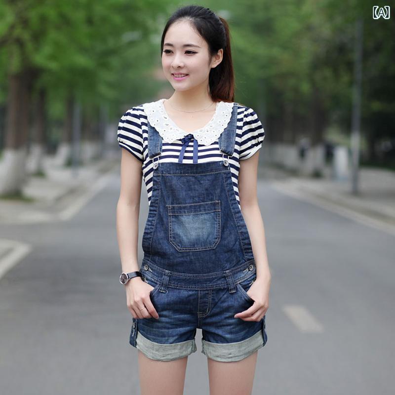 オーバーオール サロペット ガーリー かわいい カジュアル ファッション ハーフパンツ 半ズボン パンツ サスペンダー デニム ショーツ 韓国 薄手 ボトムス スリム ジーンズ 女性 レディース 夏