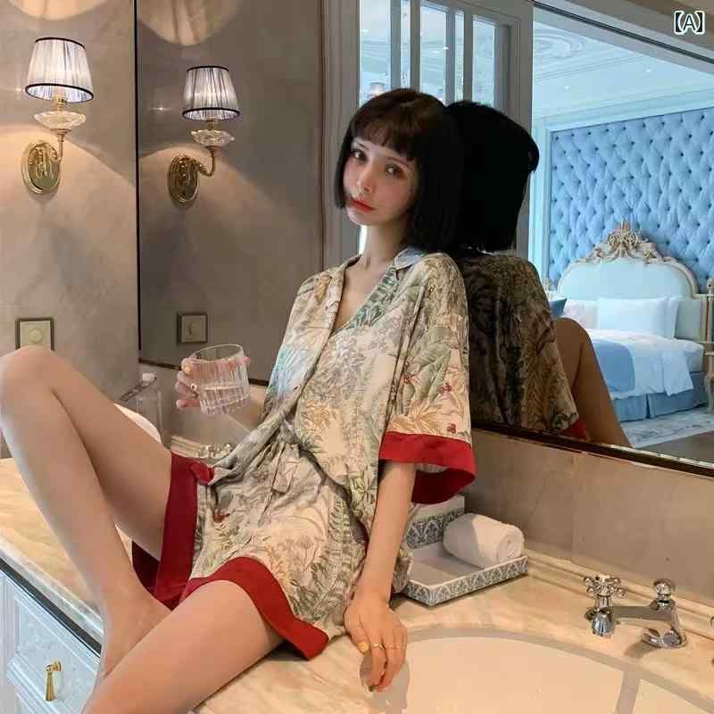 楽天way-ugoパジャマ レディース ルームウェア シルク プリント 長袖 ズボン 2点 セット オールシーズン ベージュ