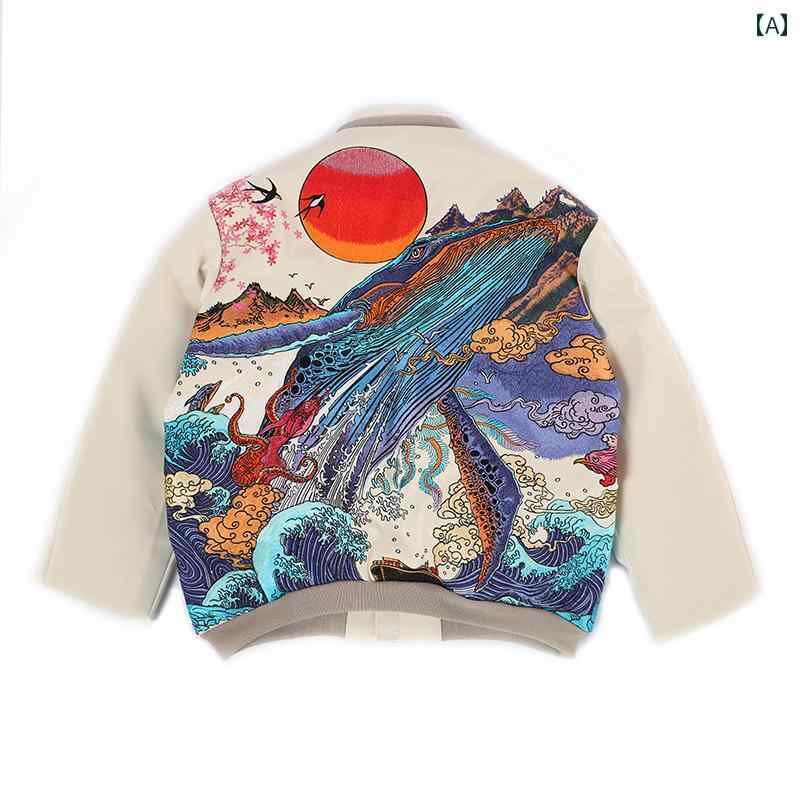 楽天way-ugoレザー ダウン ジャケット 刺繍 重厚感 クジラ メンズ 大きいサイズ 光沢 アウター カジュアル オーバーサイズ ゆったり クール 和柄 かっこいい ストリート レジャー