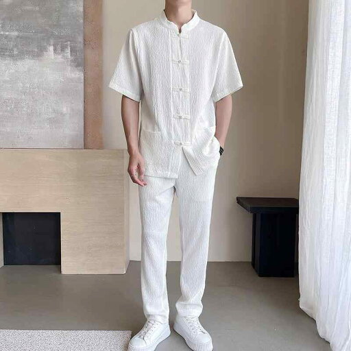 メンズ ファッション セットアップ 夏 チャイナ風 半袖 スーツ シャツ トップス 唐装 ボタン 漢服 薄手 無地 シンプルコーデ リラックス デイリー カジュアル メンズ ファッション セットアップ 夏 チャイナ風 半袖 スーツ シャツ トップス 唐装 ボタン 漢服 薄手 無地 シンプルコーデ リラックス デイリー カジュアル