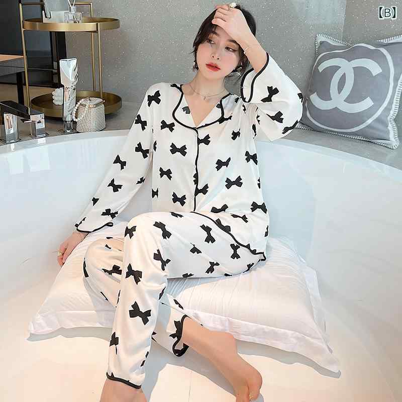 パジャマ レディース ルームウェア 春 冷感 ツーピース 長袖 薄手 スーツ 屋外 ホワイト ピンク