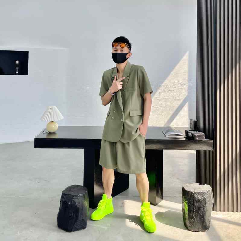 ツーピース 上下セット メンズ おしゃれ 半袖 韓国 カジュアル 夏 ジャケット パンツ ズボン ショートパンツ