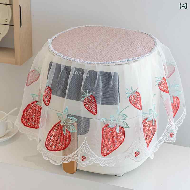 炊飯器 ほこり よ け カバー ダスト レース 布 ラウンド 耐油 防汚 保護 ステッチ 刺繍 かわいい 果物 いちご 苺 パイナップル ピンク 白 グレー