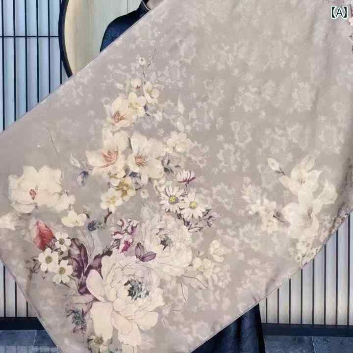 ショール 大判 チャイナ風 レディース ストール 中国 エスニック ファッション エレガント レトロ ロング 両面 リバーシブル プレゼント 花 ベージュ 紫