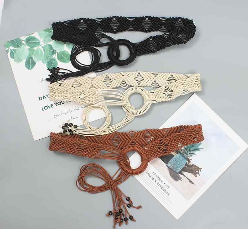 ベルト レディース エスニック 編み込み ワイド ベルト オールシーズン ボヘミアン 結び目 ウエスト カジュアル