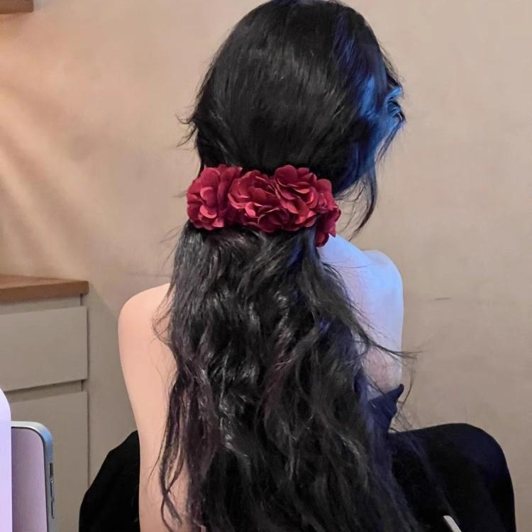 ヘア ピン レトロ 赤 花 シングル 特大 バナナ クリップ アクセサリー カジュアル ハイエンド フェミニン レディース 女性 軽量 ソフト 通勤 オフィス ...