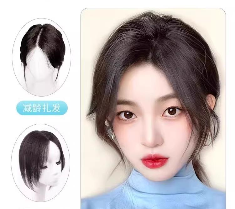 女性用 ウィッグ ワンタッチ おしゃれ 前髪 ウィッグ 中央分け 交換用 ヘア ブロック フル 人毛 軽い ..