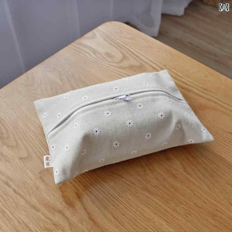 ティッシュ カバー 牧歌的 綿 リネン 二層 ダブル ジッパー ティッシュ バッグ 生地 吊り 下 紙袋 ダイニング テーブル ホーム カー ティッシュ ボックス