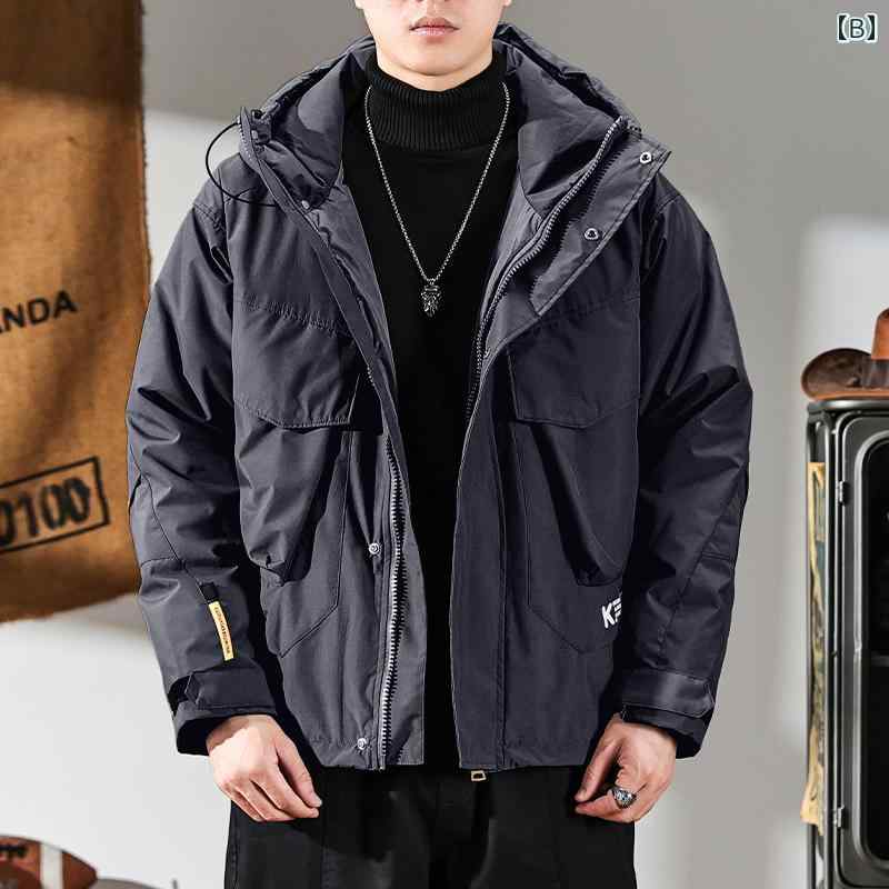 メンズ 長袖 マウンテンジャケット アウター 上着 ワーク パーカー コート 前ジップ ボタン フード ポケット付 防寒 暖か カジュアル おしゃれ 普段着 レトロ アメカジ 旅行 趣味 バイク アウトドア レジャー ダンス 衣装