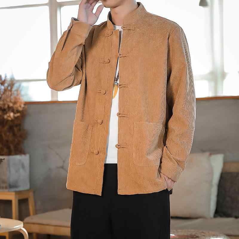 中国 唐装 メンズ チャイナ風 春服 コーデュロイ 長袖 シャツ レトロ ゆったり 大きいサイズあり