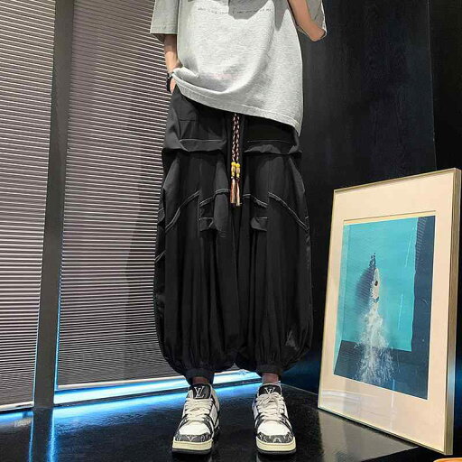 サルエルパンツ メンズ カジュアル ルーズ ゆったり 大きいサイズ チャイナ風 春夏 薄手 ワイドレッグ ロング 丈 シンプル 無地 ブラック サルエルパンツ メンズ カジュアル ルーズ ゆったり 大きいサイズ チャイナ風 春夏 薄手 ワイドレッグ ロング 丈 シンプル 無地 ブラック
