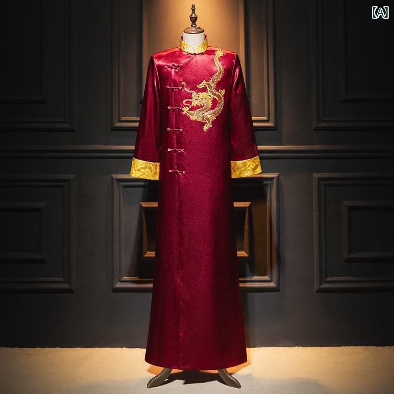 ロング ガウン チャイナ服 チャンパオ 衣装 コスチューム コスプレ パフォーマンス エスニック ステージ チャイナテイスト パーティ イベント メンズ