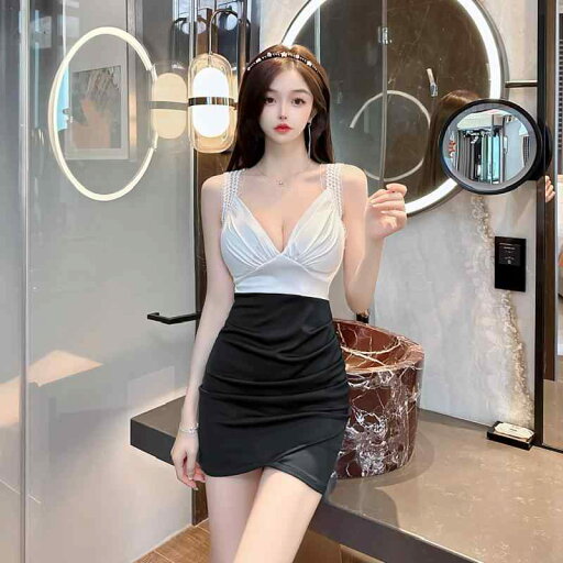 キャバドレス vネック ローカット タンクトップドレス サスペンダー 女性 夏 ノースリーブ ショート丈 タイプA キャバドレス vネック ローカット タンクトップドレス サスペンダー 女性 夏 ノースリーブ ショート丈 タイプA